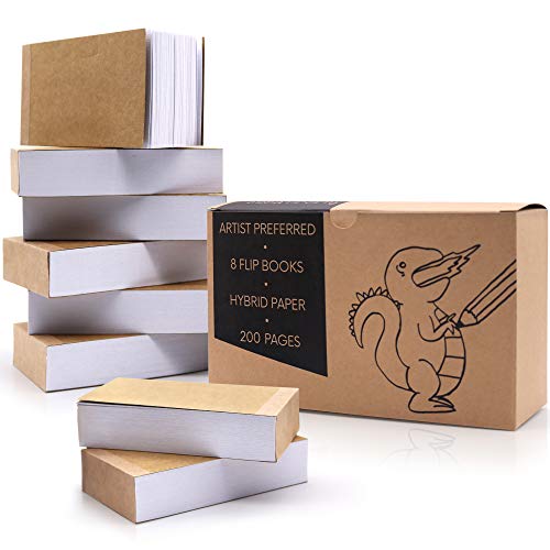 PBC Products 200 Page Blank Flipbooks, 800 Sheets (1600 Pages) with Binding 8 Pack, 4.5” x 2.5”, Flip Books for Animation, Sketching, Cartoon and Designing, Mini Sketch Pad for Kids and Adults