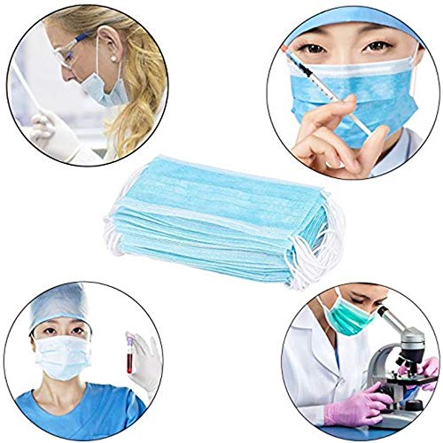 shamrock58 100PCS Blue Disposable Three-Layer Masks with Earloops,Face Wind and Dust Protection Sanitary Masks,Protect Yourself Against Dust Pollen Allergens (Blue, 100PCS)
