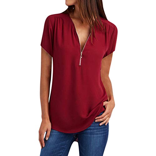 Book Cover TOTOD New Blouse for Women V Neck Zipper T-Shirts - Ladies Casual Tops Plain Shirt Blouse Autumn Tee Top