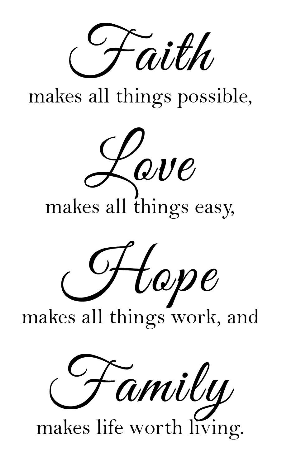 Book Cover Newclew Faith Makes All Things Possible, Love Makes All Things Easy, Hope Make All Things Work, and Family Makes Life Worth Living Wall Décor Decal Prayer Church Jesus (22Wx37H, Black) 22Wx37H Black
