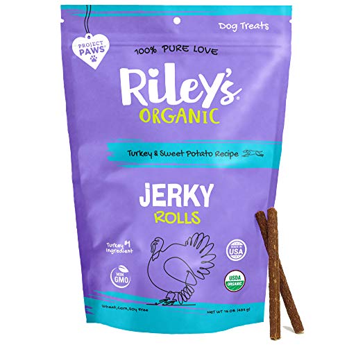Riley's Organic Dog Jerky Treats - Dog Training Treats - Turkey & Sweet Potato - 6" Soft Jerky Treats for Dogs - Easy Snap for Any Size Dog - 16 ozâ€¦