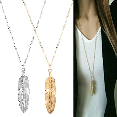 makalar Women Feather Pendant Chain Necklace Long Sweater Chain Fashion Jewelry Fascinators