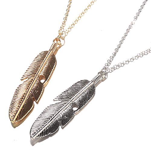 makalar Women Feather Pendant Chain Necklace Long Sweater Chain Fashion Jewelry Fascinators - Gold - M