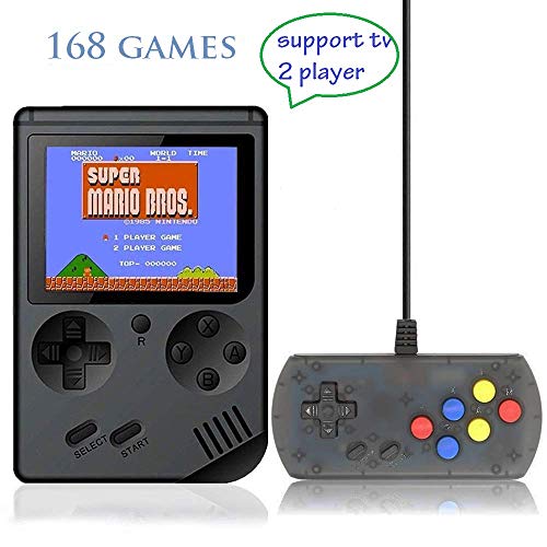 Retro Handheld Game Console FC System Plus Extra Joystick Portable Mini Controller 3 Inch Support TV 2 Player 168 Classic Game Console Present for Boy Kids Adult (black)