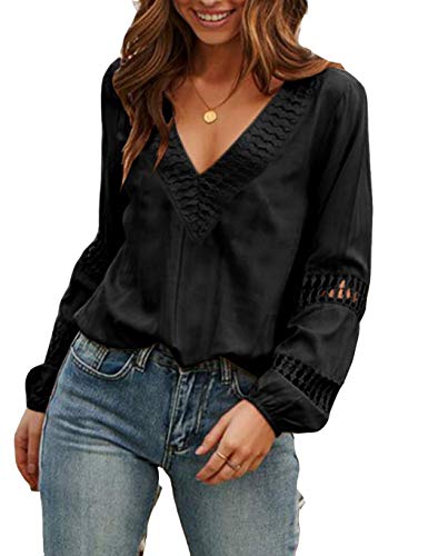 Lationay Women lace V Neck Top Long Sleeve Hollow Out Blouse Top Knits & Tees S-3XL