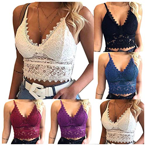 Book Cover Louyue Women Floral Lace Bralette Padded Breathable Sexy Racerback Lace Bra