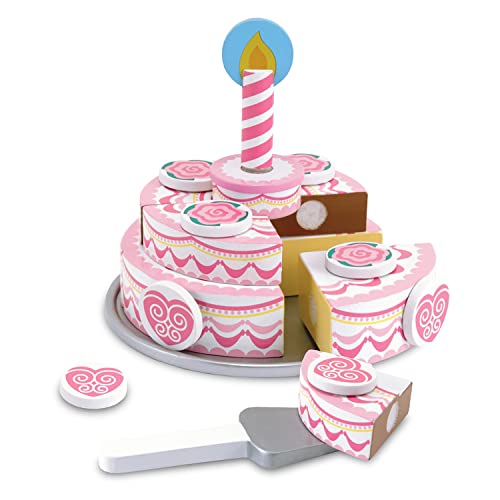 Melissa & Doug Triple-Layer Party Cake (Wooden Play Food, Tiered Wooden Cake, Self-Sticking Tabs, Sturdy Construction, Great Gift for Girls and Boys - Best for 3, 4, 5, and 6 Year Olds)