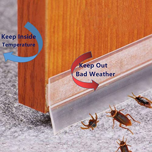 Weather Stripping Door Seal Strip Self Adhesive Silicone Door Draft Stopper Bottom Gap Replacement Strip Roll Weatherproof Soundproof for Door, Window-Length 10Ft (Translucent)