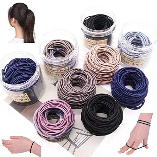 Book Cover Duneen 100pcs Elastic Hair Bands Rubber Hair Ties for Thick Heavy and Curly Hair,No Metal Ponytail Holder Accessories Headwear Black