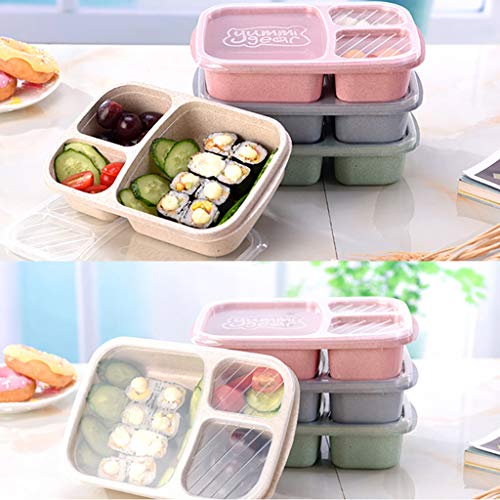 Book Cover LINKIOM Lunch Box Reusable,Bento Lunch Box for Kids and Adults, Leakproof Lunch Containers with 3 Compartments, Lunch Box Made by Wheat Fiber Material (BPA Free) (Green)