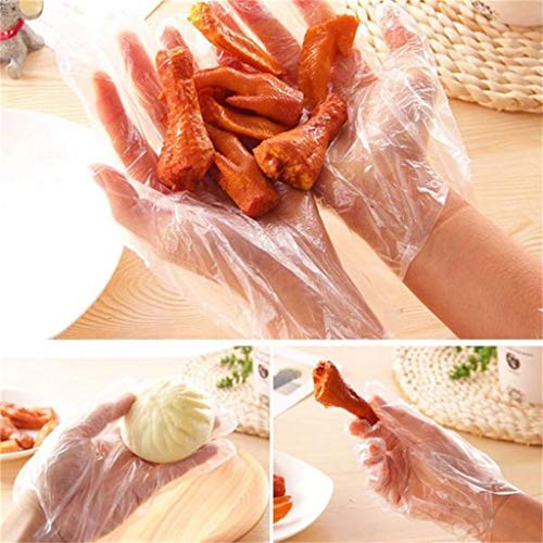 KKYT 100/200/300/400 Pcs Plastic Disposable Gloves Restaurant Home Service Catering Hygiene, Food Safe Disposable Gloves, Food Handling, Transparent, One Size Fits Most (100 Pcs)