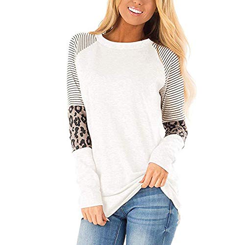 Book Cover Donbetuy Women's Leopard Print T Shirts Long Sleeve Striped Loose Casual Round Neck Tunic Tops