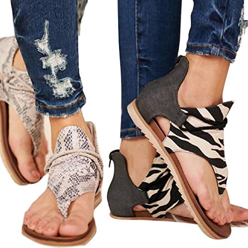 Idomeo Women Summer Flat Heel Round Toe Back Zipper Sandals