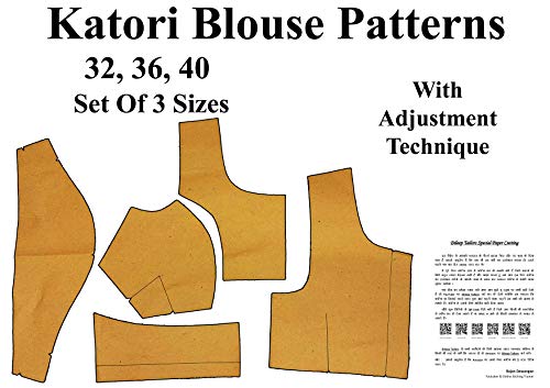32 , 36 , 40 katori blouse patterns set of 3 sizes with all size adjustment technique ( paper note )