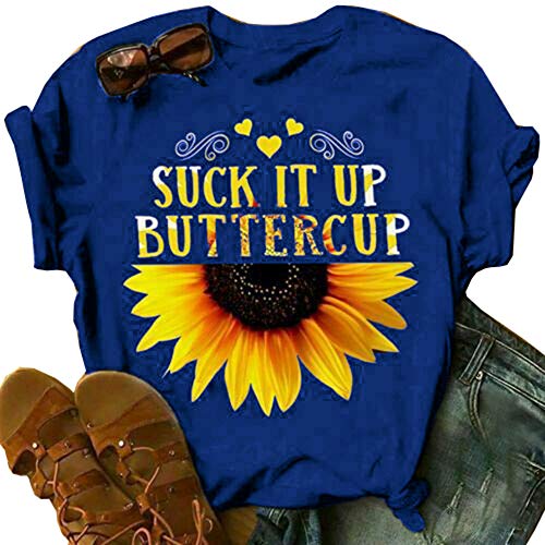 Donbetuy Women's Cute Summer Sunflower T Shirts Vintage Funny Short Sleeve Graphic Cotton Tees Tops