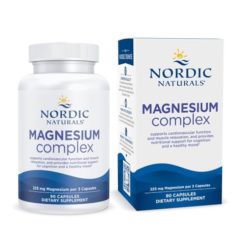 Nordic Naturals Magnesium Complex - 90 Capsules - 225 mg Magnesium, 1.9 mg Iron - Brain & Heart Health, Mood, Energy, & Muscle Relaxation - Non-GMO, Vegan - 30 Servings