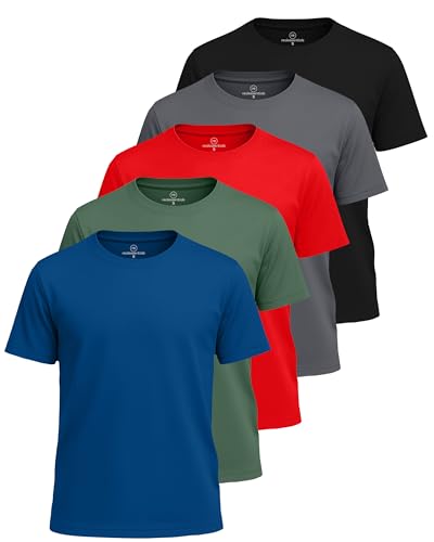 Real Essentials 5 Pack: Boys' Mesh Short Sleeve Athletic T-Shirt - Youth Kids Teens Active Basketball Tops (4-18 Years)