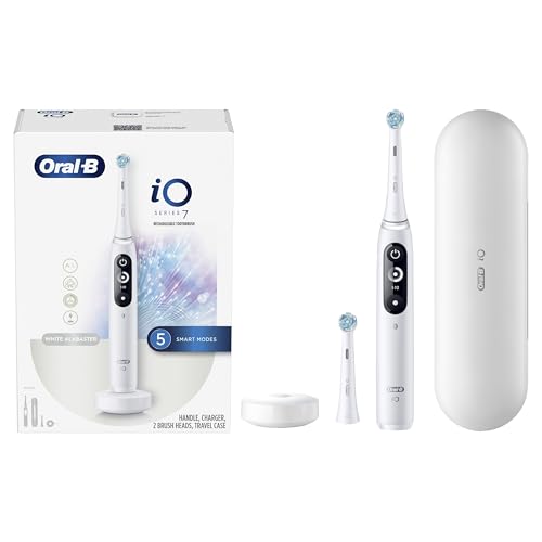Oral-B Rechargeable Electric Toothbrush, iO7 Adaptable Clean, 5 Cleaning Modes, Visual Pressure Sensor to Protect Gums, Charging Travel Case, 2 Brush Heads, White