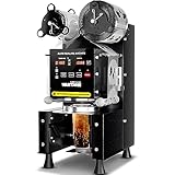 WantJoin Cup Sealing Machine Full Automatic Cup Sealer Machine 90/95mm Electric Cup Sealing Machine 500-600 Cups/H Digital Control LCD Panel Cup Sealer for Bubble Milk Tea Coffee Black