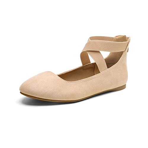 DREAM PAIRS Women's Comfortable Fashion Elastic Ankle Straps Flats Shoes