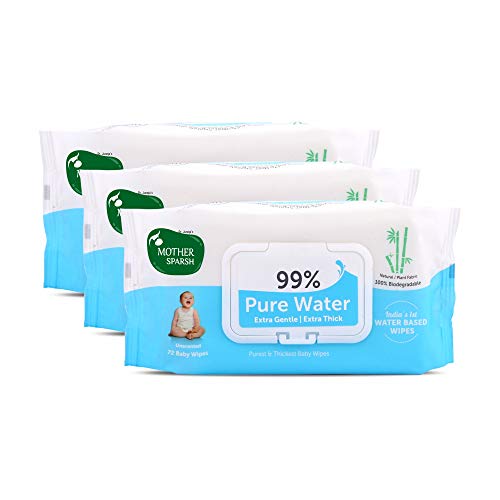 Book Cover Mother Sparsh 99% Pure Water (Unscented) Baby Wipes I Natural Plant Made Cloth - Super Thick I 72 pcs/Pack - Pack of 3
