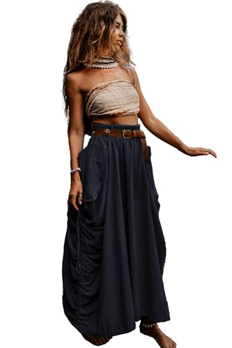 Thaluta Women's Maxi Boho Skirt with Pockets Bohemian Organic Cotton Hippie Gypsy