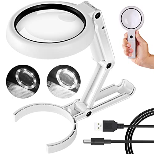 Magnifying Glass with Light and Stand, 30X 10X Foldable Handheld Large Magnifying Glass LED Illuminated Magnifier for Seniors Reading, Close Work, Inspection, Coins, Jewelry, Exploring