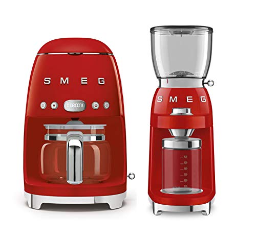 Smeg DCF02RDUS 50's Retro Style Drip Filter Coffee Maker Bundle CGF01RDUS Coffee Grinder - Red