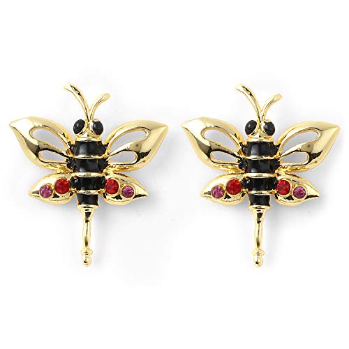 Estele Black 24Kt Gold Tone Plated Metal Brass Enamel Butterfly Earrings for Women