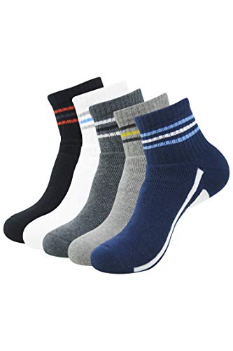 BALENZIA Men's Cushioned High Ankle Sports Socks/Gym Socks| Made with 100% Cotton & Spandex - Pack of 5 (Free Size) (Black, Navy, White, Light Grey, Dark Grey)