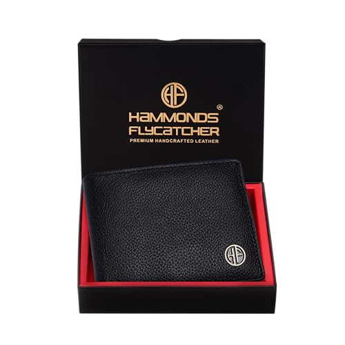 HAMMONDS FLYCATCHER Genuine Leather Wallets for Men | Black Men's Wallet | FID Protected Leather Wallet for Men | Mens Wallet with 4 Card Slots | Purse for Men/Money Bag for Men - Gift for Him, Black,