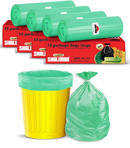 Shalimar Premium OXO - Biodegradable Garbage Bags Size 24 X 32 Inches (Large) 60 Bags (4 rolls) Dustbin Bag/Trash Bag - Green Color