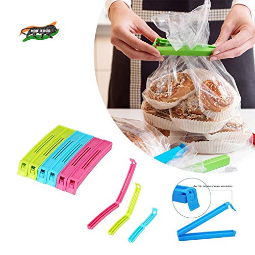 Book Cover VR 18 Pcs - 3 Different Size Plastic Food Snack Bag Pouch Clip Sealer Large, Medium, Small Plastic Snack Seal Sealing Bag Clips Vacuum Sealer (Set of 18, Multicolor)