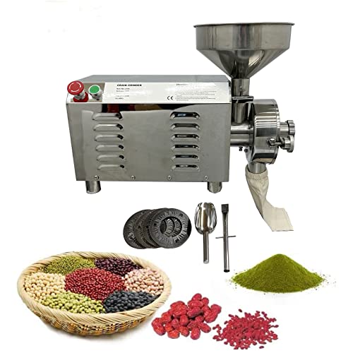 TECHTONGDA Commercial Grinding Machine for Grain Stainless Steel Grain Mill Electric Grain Grinder Industrial Flour Milling Machine, Production 30-60kg/h, for Dried Materials Soybean Spice Coffee Bean