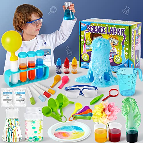 JOYIN 60 Science Experiment Kits with Lab Coat Scientist Costume Dress Up and Role Play Toys Gift for Kids Christmas Birthday Party