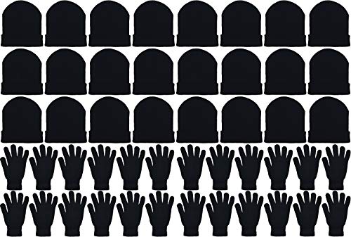 48x Winter Beanies & Gloves Combo Pack, Bulk Pack for Men Women, Warm Cozy Gift