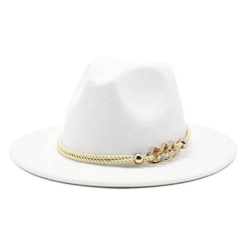 Gossifan Lady Fashion Wide Brim Felt Fedora Panama Hat with Ring Belt