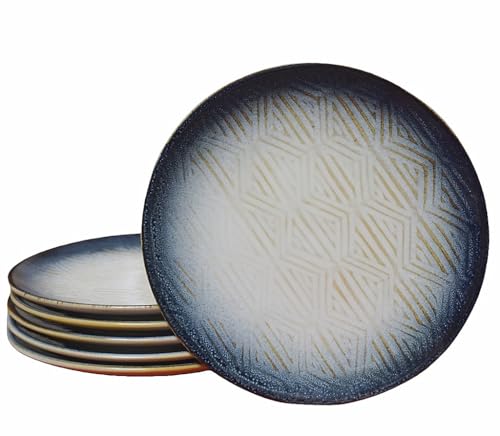 Porcelain Dinner Plates with Golden Rim, Stackable Ceramic White Round Serving Plate for Salad, Dessert, Steak, Pasta (Set of 6)