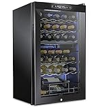 SCHMECKE 33 Bottle Dual Zone Wine Cooler Refrigerator w/Lock | Large Freestanding Wine Cellar | 41f-64f Digital Temperature Control Wine Fridge For Red, White, Champagne or Sparkling Wine - Black