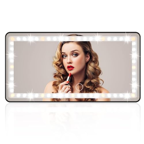 Car Visor Vanity Mirror Rechargeable with 3 Light Modes & 60 LEDs,Mirror for Truck SUV Rear View Dimmable Touch Screen