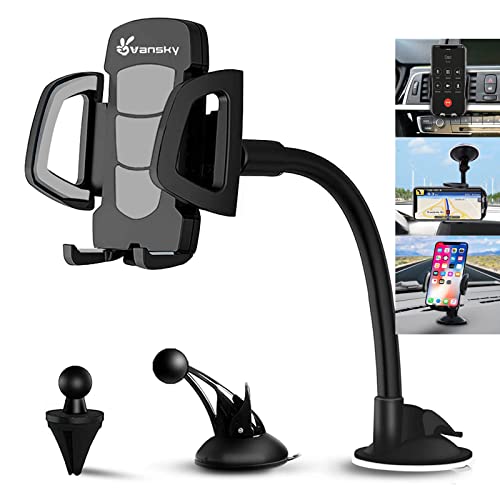 Car Phone Mount, Vansky 3-in-1 Universal Cell Phone Holder Car Air Vent Holder Dashboard Mount Windshield Mount for iPhone Xs Max R X 8 Plus 7 Plus 6S Samsung Galaxy S9 S8 Edge S7 S6 LG Sony and More