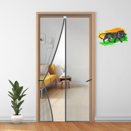 LifeKrafts Polyester Magnetic Mosquito Net for Door | Mosquito Curtain for All Door Types & Sizes | Auto-Closing Insect Screen to Keep Mosquito Out (185x70 cm, Grey)