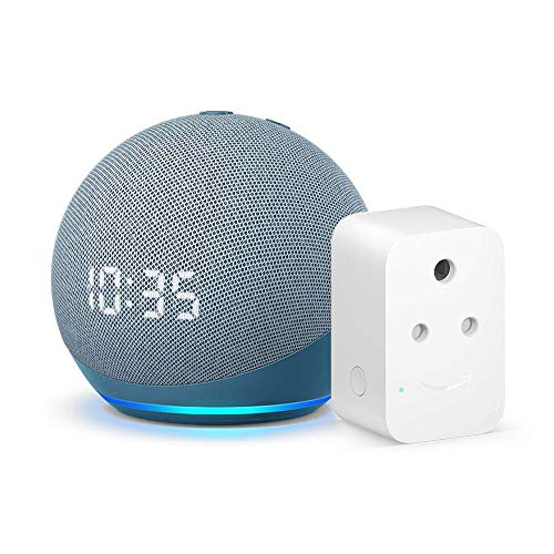 Book Cover Echo Dot (4th Gen, Blue) with clock combo with Amazon Smart Plug