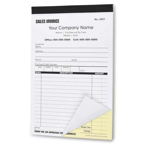 Custom Sales Invoice Personalized Duplicate Carbonless Form with Your Company Name - 2 Books (100 Sets) Numbered