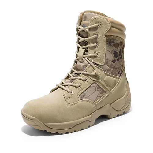 NORTIV 8 Mens Military Tactical Work Boots Hiking Side Zip Leather Outdoor Motorcycle Combat Boots Response