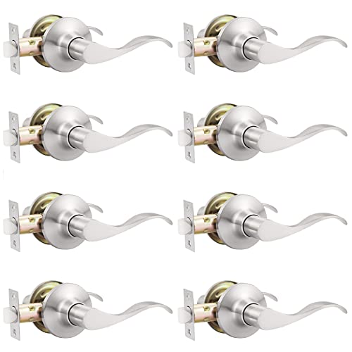 GOBEKOR Satin Nickel Door Levers for Bedroom Bathroom Wave Style Keyless Interior Door Handles Hardware
