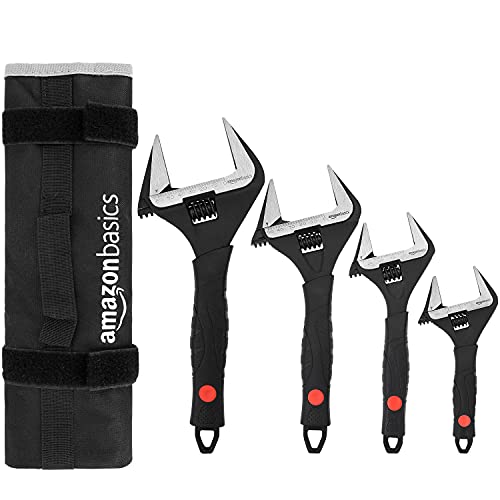 Amazon Basics 4-Piece Wide Jaw Adjustable Wrench Set with Soft Grip, Includes: 6-inch (150mm), 8-inch (200mm), 10-inch (250mm), 12-inch (300mm)