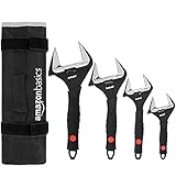 Amazon Basics 4-Piece Wide Jaw Adjustable Wrench Set with Soft Grip, Includes: 6-inch (150mm), 8-inch (200mm), 10-inch (250mm), 12-inch (300mm)