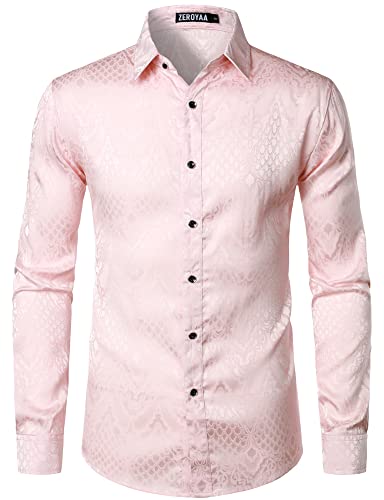 ZEROYAA Men's Hipster Slim Fit Long Sleeve Gothic Jacquard Button Up Dress Shirts for Party Prom