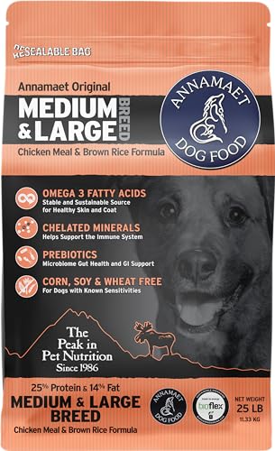 Annamaet Original Medium and Large Breed Formula Dry Dog Food, 25% Protein (Chicken & Brown Rice)